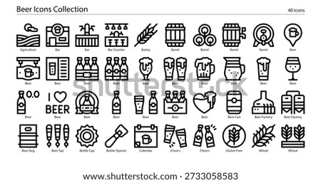Beverage and brewing icons featuring beer types, brewing equipment, bar tools, and beverage-related symbols.