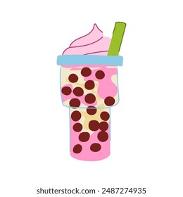 beverage bubble tea cartoon. ice asian, cup black, liquid cola beverage bubble tea sign. isolated symbol vector illustration