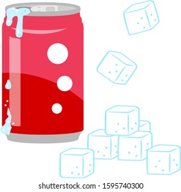 Beverage in a can and many sugar cubes