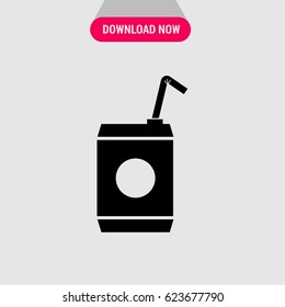 Beverage in a Can Vector Icon, The symbol of drinking with straw. Simple, modern flat vector illustration for mobile app, website or desktop app   