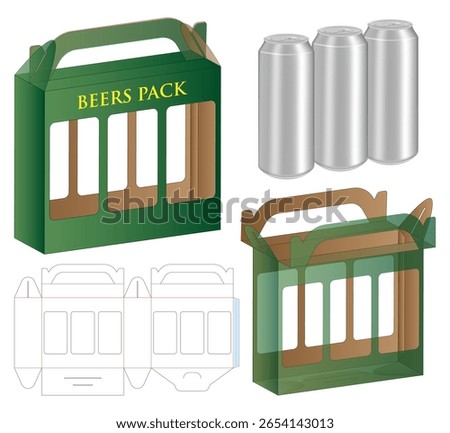 Beverage Cans Box Dieline – Foldable Packaging Template with Handle and Window