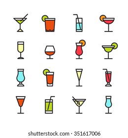 Beverage, cocktail, and drinks vector glasses icons set. 