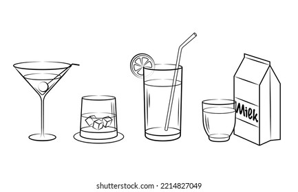 Cocktails glasses set Royalty Free Vector Image