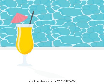 beverage, coctail, orange juice, nonalcoholic drink, refreshment by the swimming pool- vector illustration