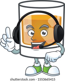 Beverage cold whiskey cartoon character isolated with headphone.