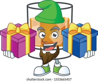 Beverage cold whiskey cartoon character isolated bring two gifts.