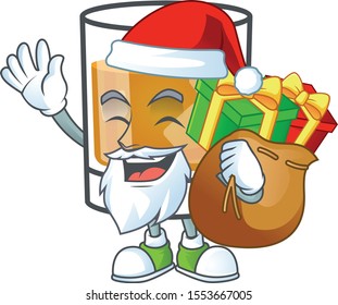 Beverage cold whiskey cartoon character isolated santa bring gift.