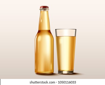Beverage container mockup, glass bottle without label in 3d illustration for design uses