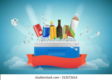 Beverage In Cooler Filled With Ice. Vector Illustration , Graphic Design