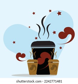 taza de bebida, café caliente, bebida vectorial de energía alimenticia, con líquido aromatizado en bella ilustración