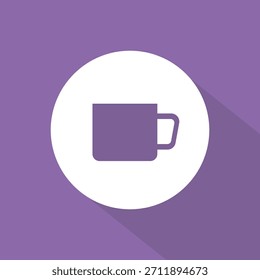 Icono de taza de bebida. Símbolo de Vector de bebida caliente. Fondo púrpura de diseño plano. Café té elemento de desayuno. EPS 10.