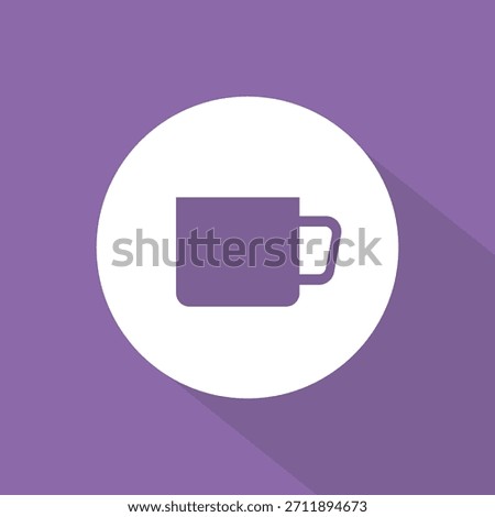 Beverage cup mug icon. Hot drink Vector symbol. Flat design purple background. Coffee tea breakfast element. EPS 10.