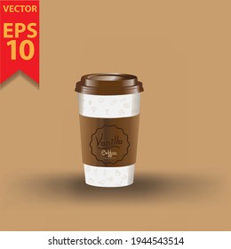 beverage cup packaging design concept, coffee drink cup, cup packaging mockup with brown background