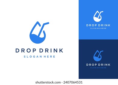 beverage design logo or water drop with a straw