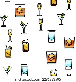 beverage drink juice fresh water Vector Seamless Pattern Thin Line Illustration