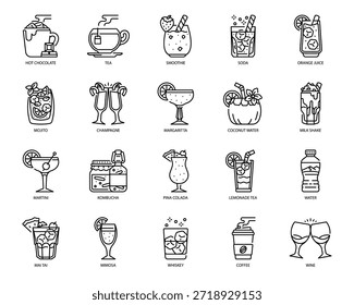 Variedades de bebidas e bebidas Ícone Linha