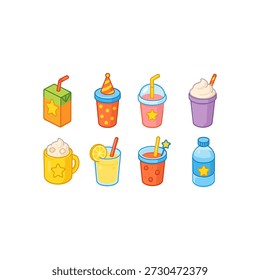 Beverage and drinks icons set – filled, colorful, refreshment and drinkware graphics