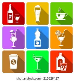 Beverage flat icons with long shadow