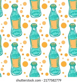  beverage in glass bottle vector seamless pattern on white background