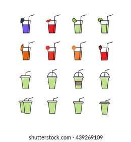 Beverage, a glass of juice, coffee mugs Icons Vector Illustrations.