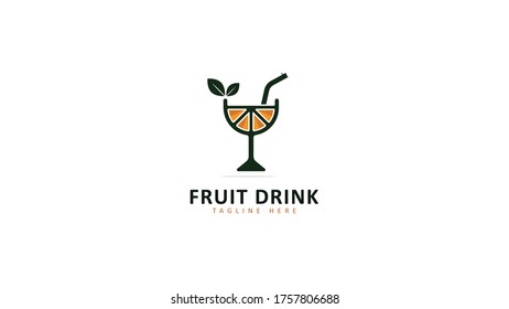 Beverage glass logo design combined with oranges. vector
