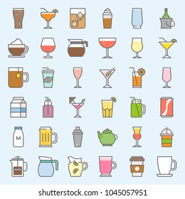 beverage and glass set, filled bold line icon vector