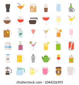 beverage and glass set, flat icon vector