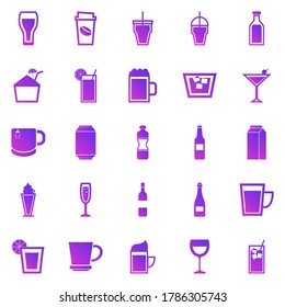 Iconos de gradiente de bebida en fondo blanco, vector de stock