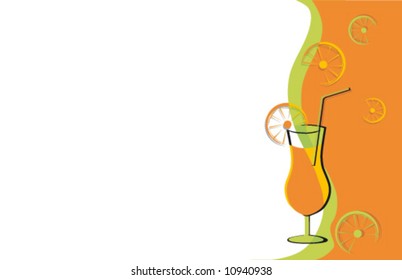 Beverage green and orange background with glass.