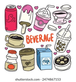 beverage hand drawn icon set element vector