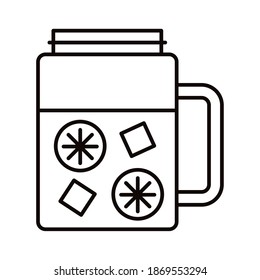 Getränk mit Eiswürfeln und Zitrone im Stil einer Linie im Stil eines Glas, Vektorgrafik-Design