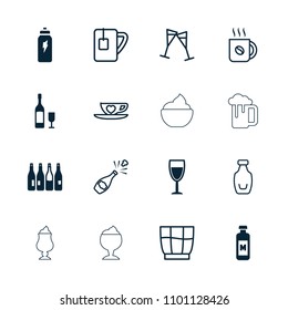 Beverage icon. collection of 16 beverage filled and outline icons such as bottle, wine glass, wine glass and bottle. editable beverage icons for web and mobile.