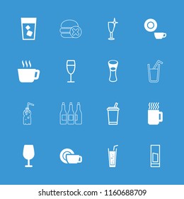 Beverage icon. collection of 16 beverage filled and outline icons such as cocktail, tea, drink, milk glass, soda, mug. editable beverage icons for web and mobile.