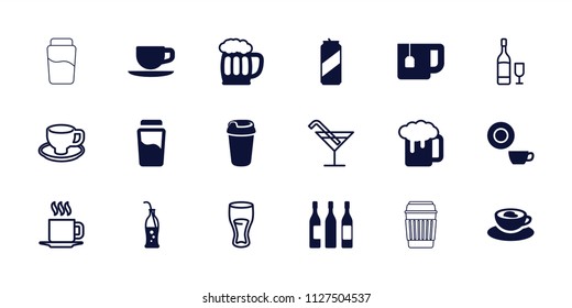 Beverage icon. collection of 18 beverage filled and outline icons such as dish, beer mug, drink, cup with heart, soda bottle. editable beverage icons for web and mobile.