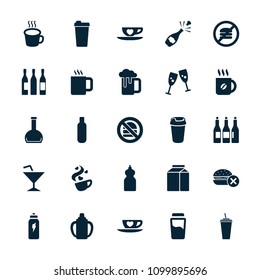 Beverage icon. collection of 25 beverage filled icons such as bottle, no fast food, cleanser, coffee, glasses clink, drink. editable beverage icons for web and mobile.