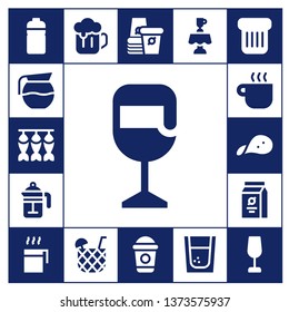 beverage icon set. 17 filled beverage icons.  Simple modern icons about  - Bottle, Coffee pot, Dried fish, Beer, French press, Coffee cup, Snack, Beans, Cup, Cocktail, Paper cup