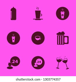 beverage icon set with baby feeding bottle, hot coffee and glasses wine vector illustration