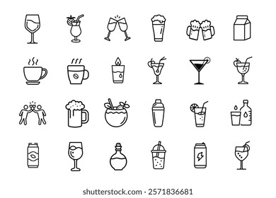 Beverage icon set design. collection of beverage icon. beer glass, juss glass, can, drinks glass.