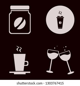 beverage icon set with latte cup, hot coffee and glasses wine vector illustration