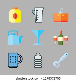 beverage icon set. vector set about bottle opener, cocktail, kettle and wine icons set.