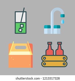 beverage icon set. vector set about milk, juice, tap and takeaway icons set.