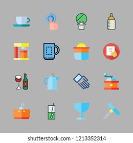 beverage icon set. vector set about tap, hand, wine glass and cup icons set.
