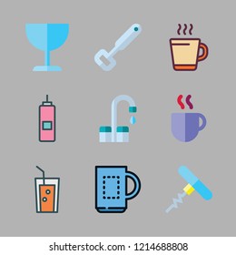 beverage icon set. vector set about vinegar, corkscrew, cup and coffees icons set.