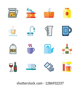 beverage icon set. vector set about tap, kettle, cup and milk icons set.