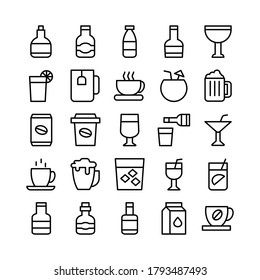 Beverage icon set vector line for website, mobile app, presentation, social media. Suitable for user interface and user experience.