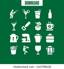 beverage icon. This set with champagne, bottle, cocktail cup and drinking vector icons for mobile and web
