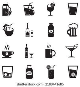 Beverage Icons. Black Flat Design. Vector Illustration.