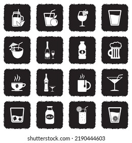 Beverage Icons. Grunge Black Flat Design. Vector Illustration.