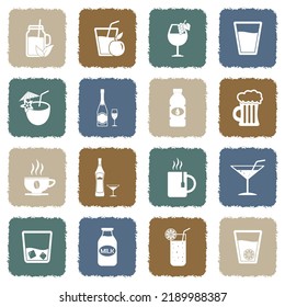 Beverage Icons. Grunge Color Flat Design. Vector Illustration.