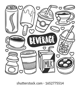 Beverage Icons Hand Drawn Doodle Coloring Vector